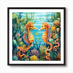 Seahorses In The Sea 1 Art Print