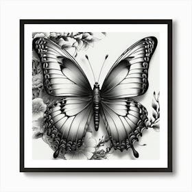 Butterfly And Flowers Art Print