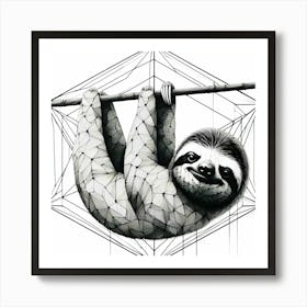 Hanging Sloth - Abstract Line Art Illustration 93 Art Print