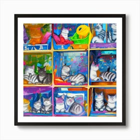 Cats In Boxes Art Print