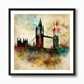 London Tower Bridge Watercolor Painting Art Print