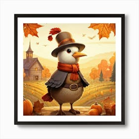 An Endearing Cartoon Character Of A Pilgrim Bird Typically Found Around A Thanksgiving Feast Situa (2) 1 Art Print