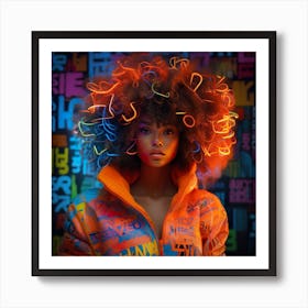 Afro Girl With Neon Lights Art Print