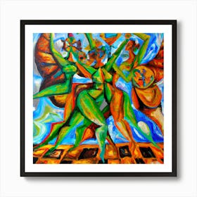 An Cubism Oil Painting Of Demons And Angels Art Print