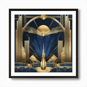 Art Deco Illustrations Blue Gold (1) Art Print