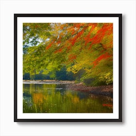 Autumn Leaves In A Lake Photo Art Print