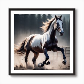 Horse Galloping In The Field Art Print