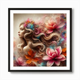 Beautiful Girl With Flowers 10 Art Print