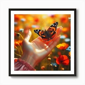 Butterfly on The Hand 1 Art Print