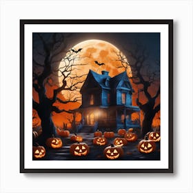 Halloween House With Pumpkins 1 Art Print