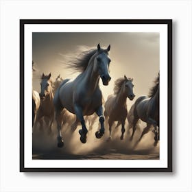 White Horses Running Art Print