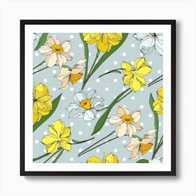 Daffodils Vector Narcissus Floral Botanical Flowers Art Print