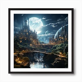 Dragonextinction A City With Water Bridges And Planets In The S 65cebcef 301c 4baf 86db Ada2bcdf55dd 1 Art Print
