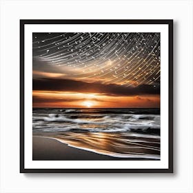 Star Trails Over The Ocean Art Print