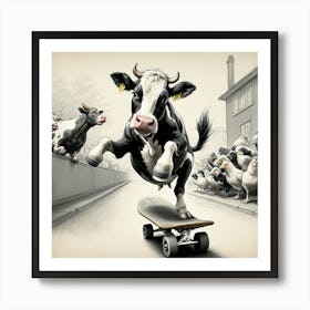 Cow On Skateboard 7 Art Print