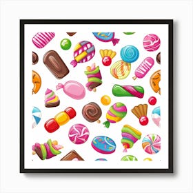 Seamless Pattern Of Assorted Candies And Sweets Art Print