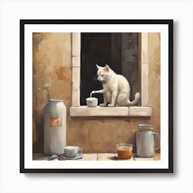 CAT DRINK MILK Art Print