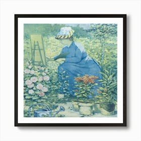 Jeanne Gonzales Painting In The Garden By Henri Charles Guérard Art Print