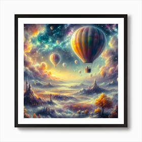 Dreamy Pastel Painting Of Hot Air Balloons Drifting Over A Fantasy Landscape, Style Soft Pastel Painting 3 Art Print