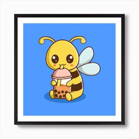 Cute Bee Drinking Boba Tea Art Print