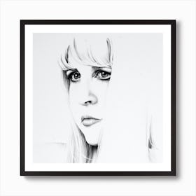 Stevie Nicks Fleetwood Mac Pencil Drawing Portrait Minimal Black and White Art Print