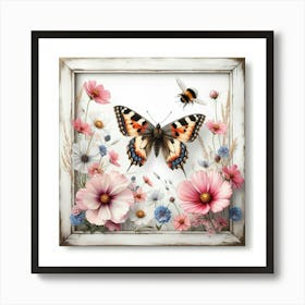 Butterfly And Flowers 1 Art Print