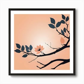 Peach Blossom on Light Greenish Grey Background 1 Art Print