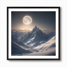 Full Moon Over Snowy Mountains Art Print