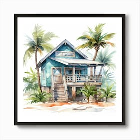 Watercolor House On The Beach 1 Art Print