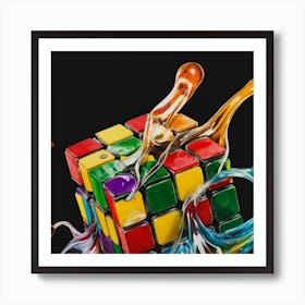 Colorful Rubiks Cube Dripping Paint 4 Art Print