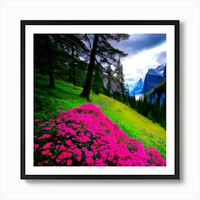 Pink Flowers In The Mountains Art Print