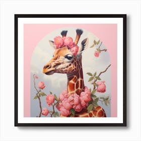 Giraffe Pink Jungle Animal Portrait Art Print