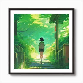 Girl Walking Through The Forest Art Print