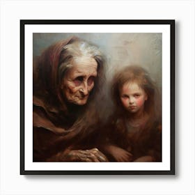 Old Woman And A Little Girl Art Print