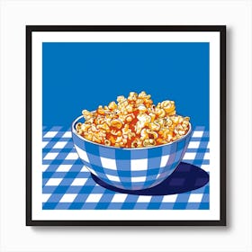 Popcorn In A Bowl Blue Checkerboard Art Print