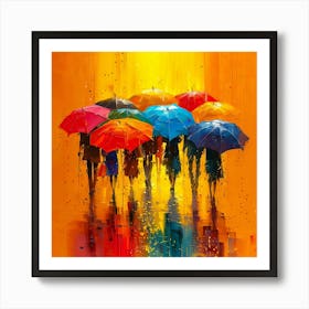 Umbrellas In The Rain Art Print