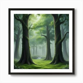 A Serene And Mystical Forest Scene Print Art Print