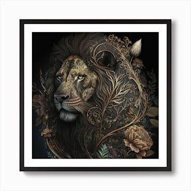 Golden Bloom Lion Art Print