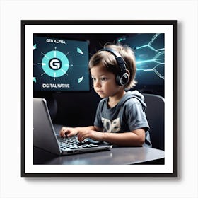 Young Boy Using A Laptop 3 Art Print