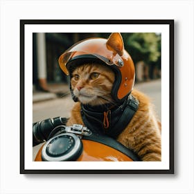 Orange Cat On Motorcycle Art Print