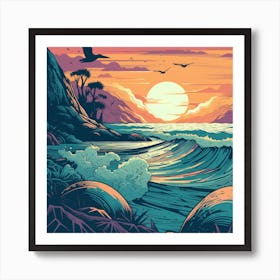 Sunset At The Beach 4 Art Print