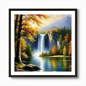 Waterfall In Autumn 19 Art Print