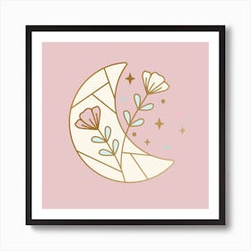 Magical Moon And Flowers Art Print