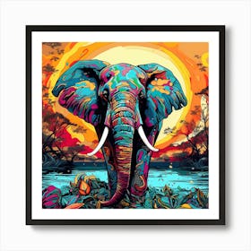 Elephant In The Sunset 4 Art Print