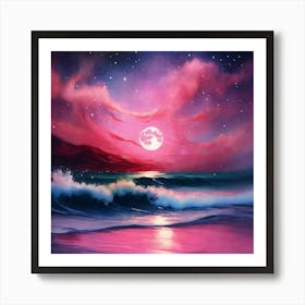 Moonlight At The Beach Art Print