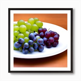 Various Fruits And Green Grapes On A Plate A Calm Background And Water Drops Falling On It (1) Art Print