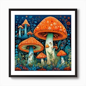 Mushrooms In The Forest 85 Art Print