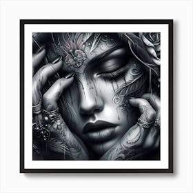 Woman With Flowers On Her Face Art Print