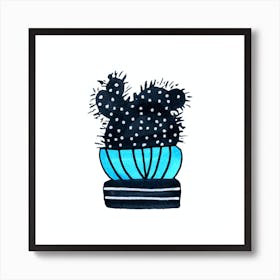 Cactus 3 Desert Plant Blue Black Art Print