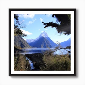 Milford Sound mountain in New Zealand Art Print